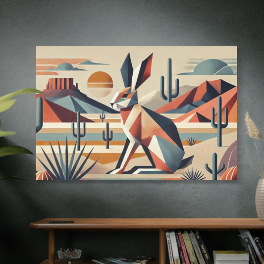 Original Modern Cubist Jackrabbit Canvas Print, Matte Stretched Art, 7 Sizes Available, Wall Decor, Landscape Painting, Home Office Decor