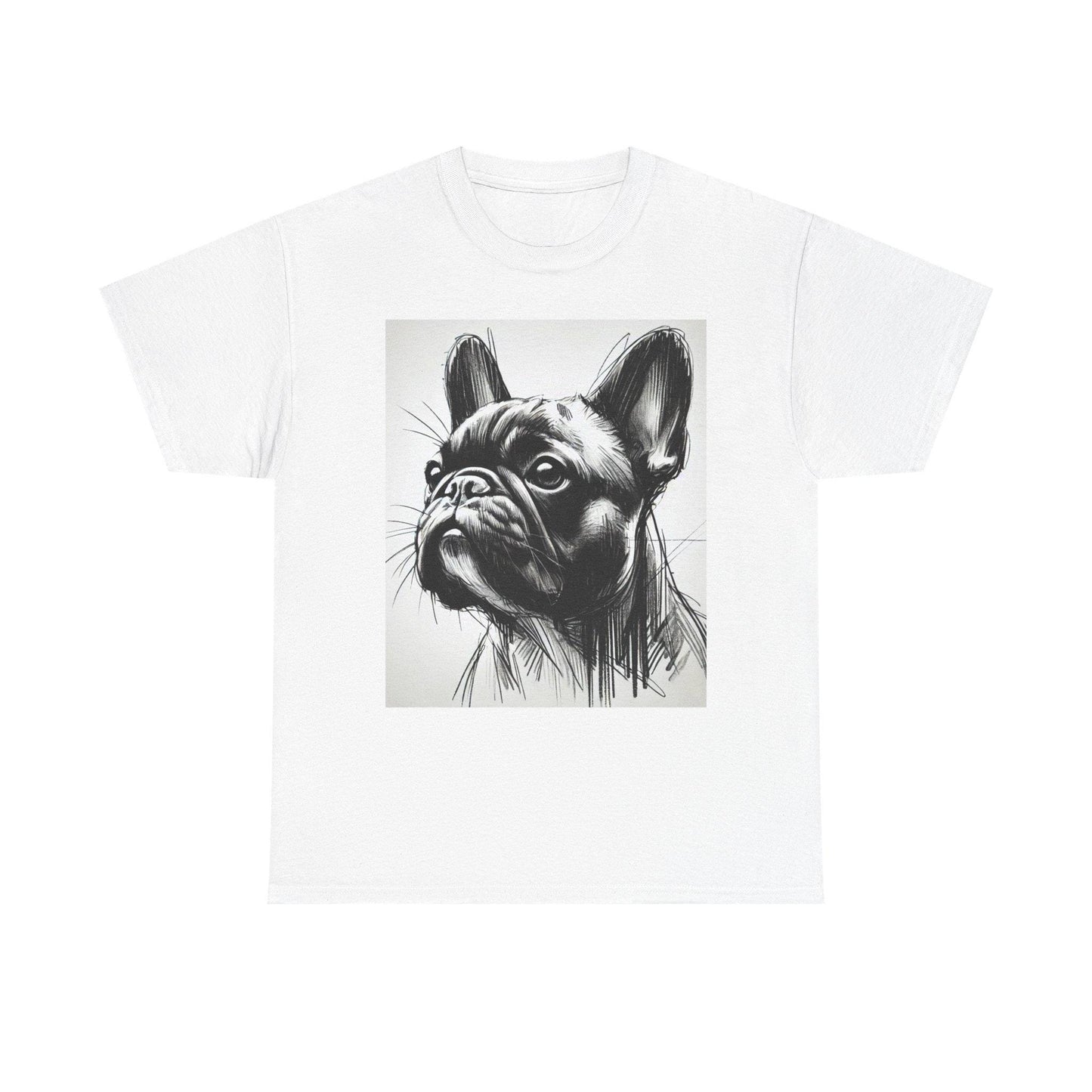 Dog Tee, French Bulldog Charcoal Sketch Design, Unisex LGBT Frenchie Dog Lover Gift, Gay Graphic Top, Unisex Heavy Cotton T-shirt, 7 Colors