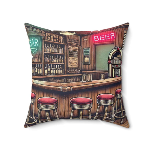 Dive Bar Pillow, Housewarming & Birthday Gift, Vintage Charm, Home Bar Decor, Spun Polyester Cushion, Bar Decor, Man Cave Pillow, Unique