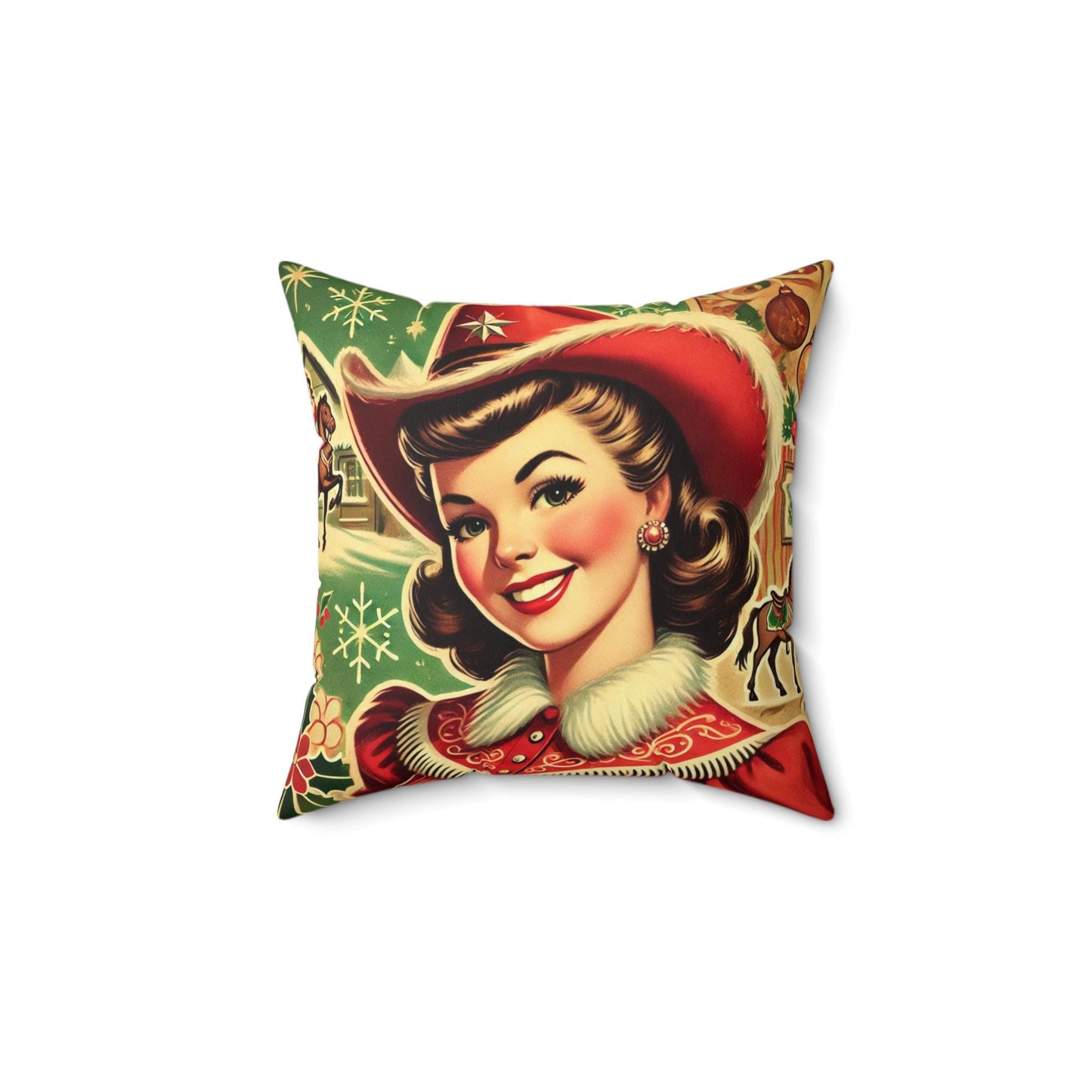 Christmas Cowgirl Throw Pillow (14"x14" Square), Holiday Gifts, Cowboy Christmas, Mrs. Claus