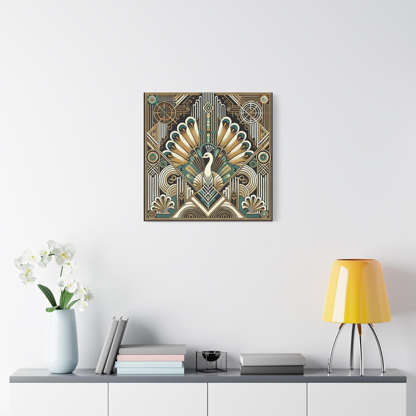 Peacock Canvas Print, Art Deco Design - Wall Art, Home Decor, Nature Art Lover Gift, Nature Inspired Print, Boho Wall Decor
