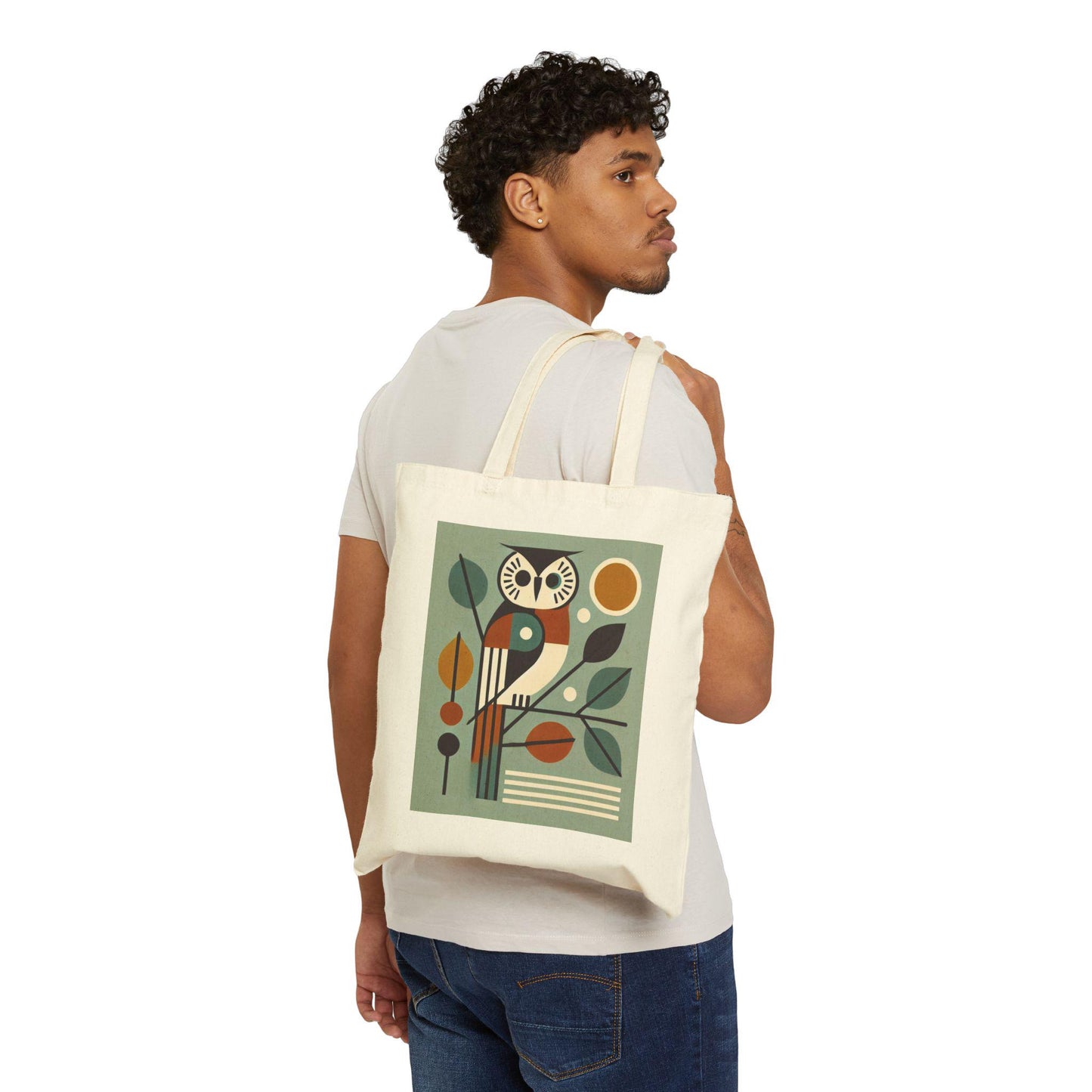 Mid-Century Modern Owl Cotton Canvas Tote Bag - Owl Lover Gift, Retro Shoulder Bag, Shopping Bag, Vintage Owl Tote, Book Lover