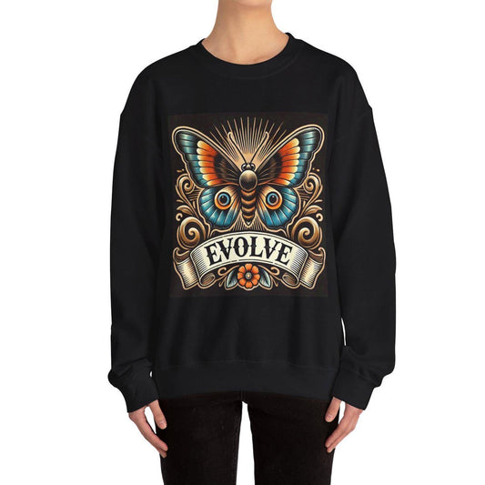 Butterfly Vintage Tattoo Sweatshirt, EVOLVE Tattoo Design, Unisex Crewneck Jumper, Vintage Pullover, Gift for Tattoo Lover, Retro Style