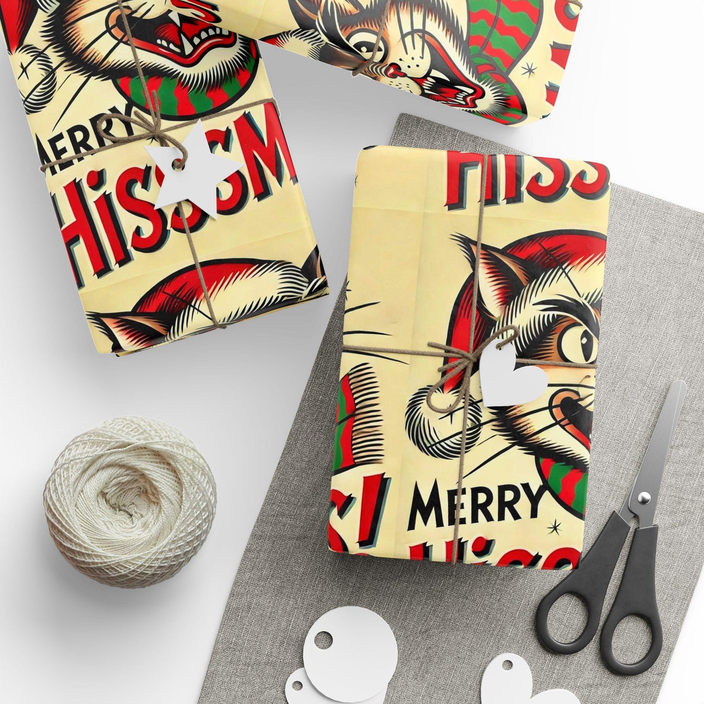 Christmas Cat Wrapping Paper. Funny Hisssmas Gift Wrapping for Cat Lovers