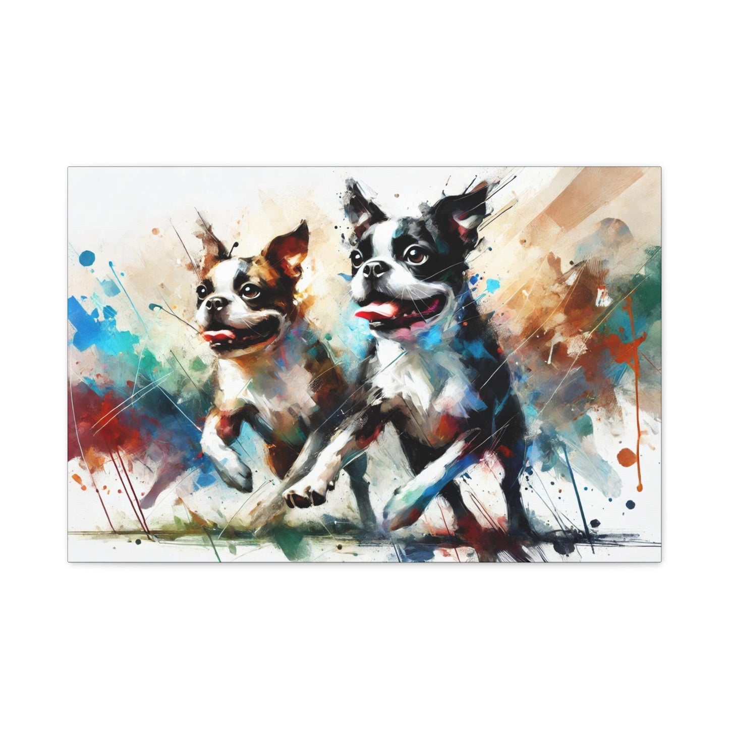 Canvas Print Boston Terrier Modern Watercolor Portrait, LGBT Housewarming Gift, Gay Boston Lover, Matte Stretched Wall Art, 7 Sizes