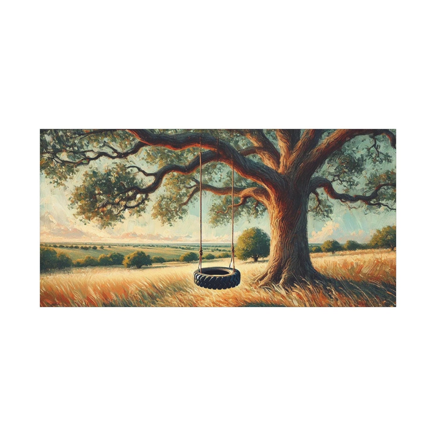 Original Modern Impressionist Tractor Tire Swing Canvas Print, Matte Stretched Art, 7 Sizes, Wall Decor Landscape, Home Office Decor