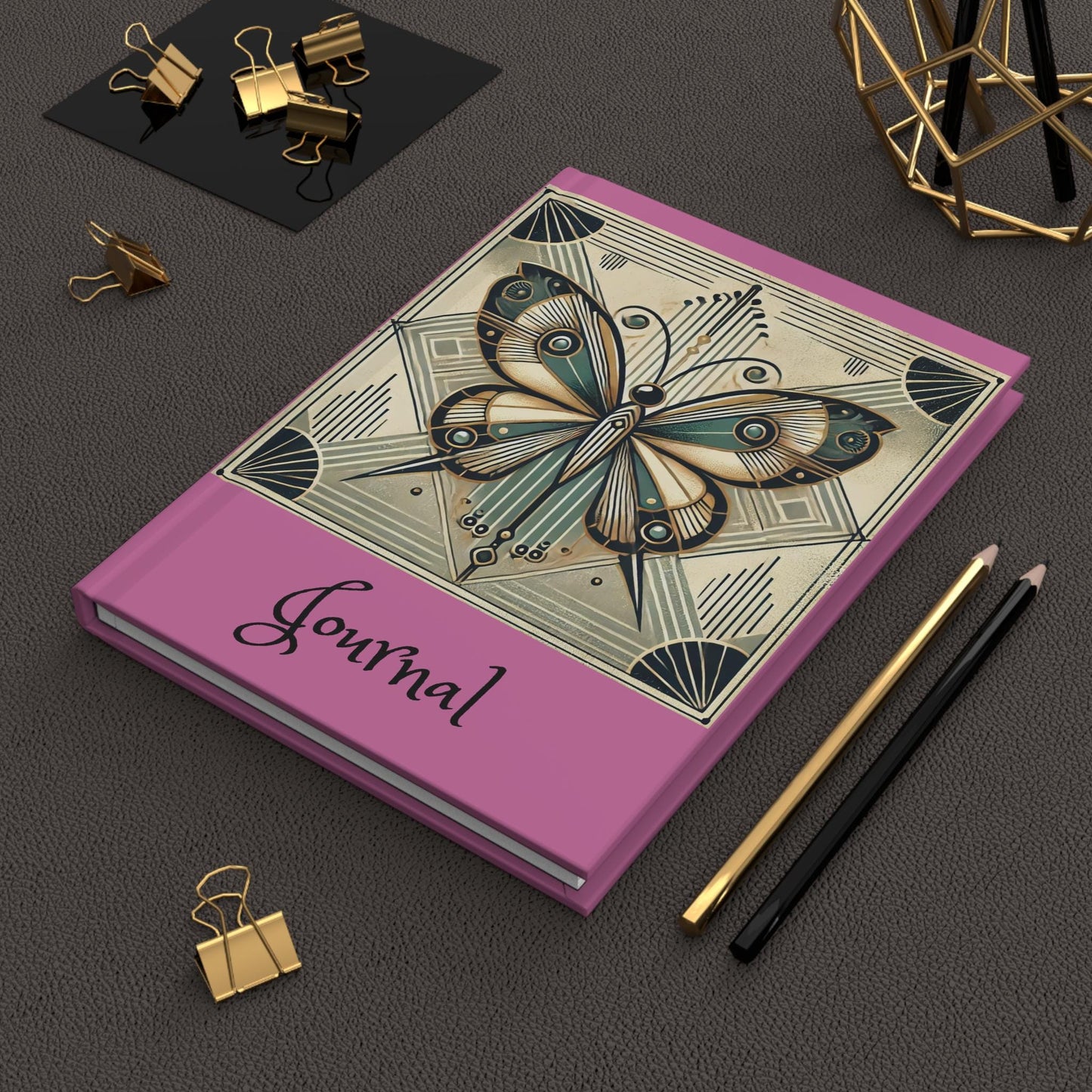 Butterfly Journal Hardcover - Vintage Art Deco Design - Book Lovers Gift, Retro Diary, Nature Journal, Literature Notebook