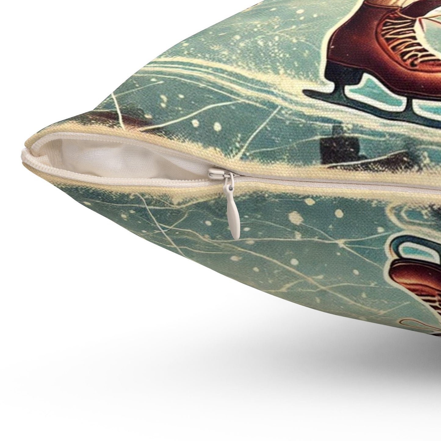 Christmas Pillow Ice Skater (14"x14" Square), Holiday Gifts and Decor, Christmas Village