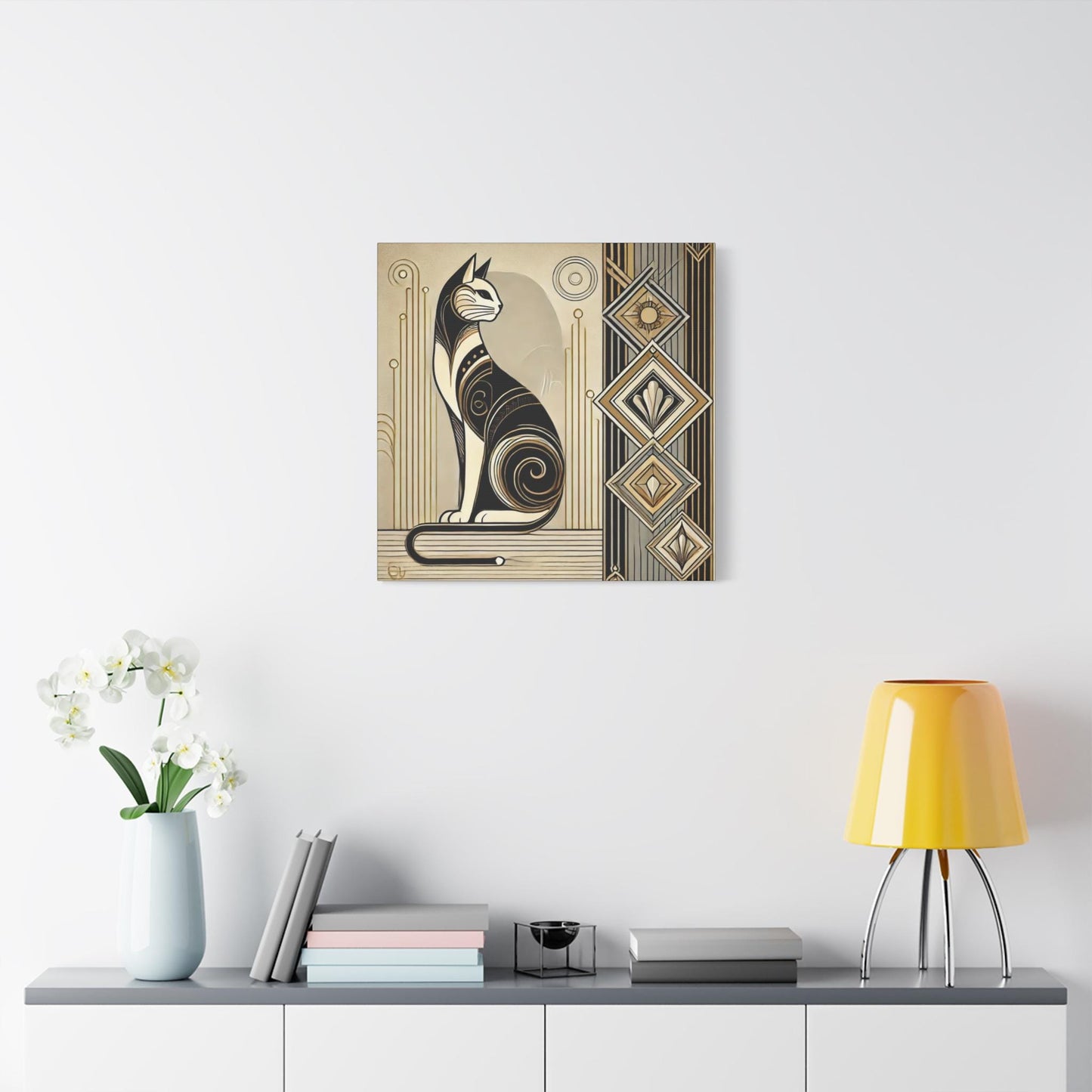 Cat Canvas Print, Art Deco Design - Wall Art, Home Decor, Cat Art Lover Gift, Nature Inspired Print, Chic Wall Decor