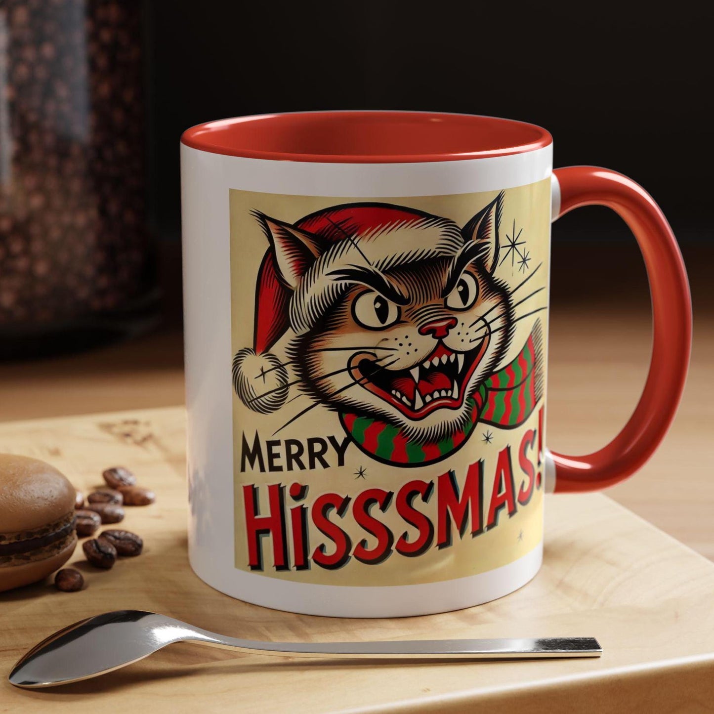 Cat Coffee Mug, Merry Hisssmas Gift for Cat Lovers, LGBT Gifts, Cat Mom, Cat Dad, Accent Mug, 11oz Mug, Unique Christmas Mug, Pride Pets