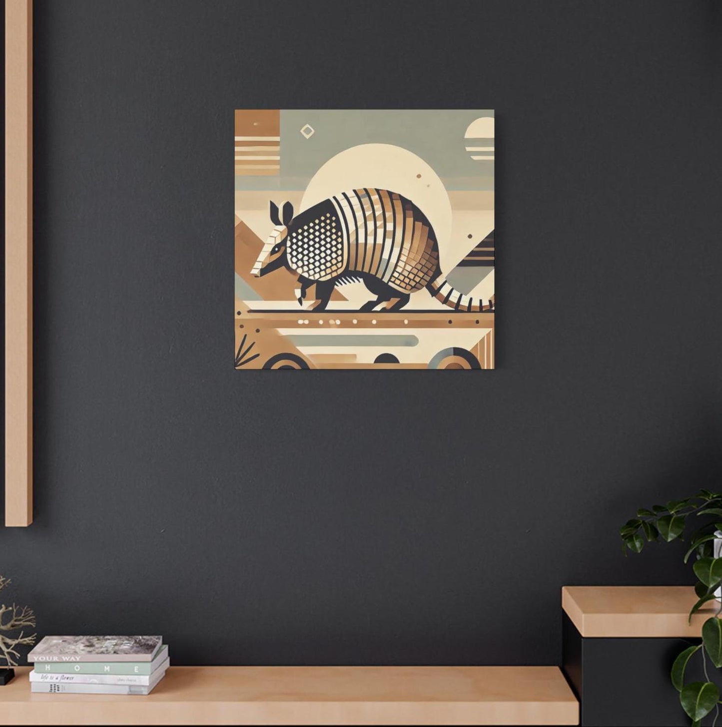 Canvas Print, Armadillo Southwestern Cubist Design, Rustic Home Decor, Animal Lover Gift, Nature Inspired Print, Matte Stretched Wall Art