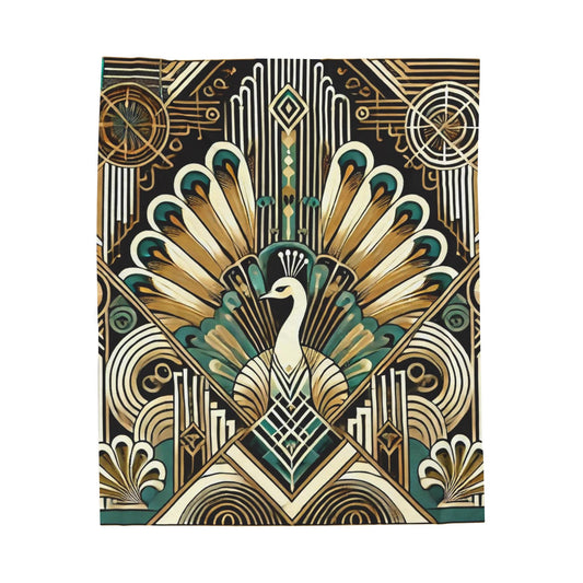 Plush Blanket, Art Deco Peacock Design - Cozy Throw, Lightweight Blanket, Vintage Home Decor, Nature Art Lover Gift, Animal Print Bedding