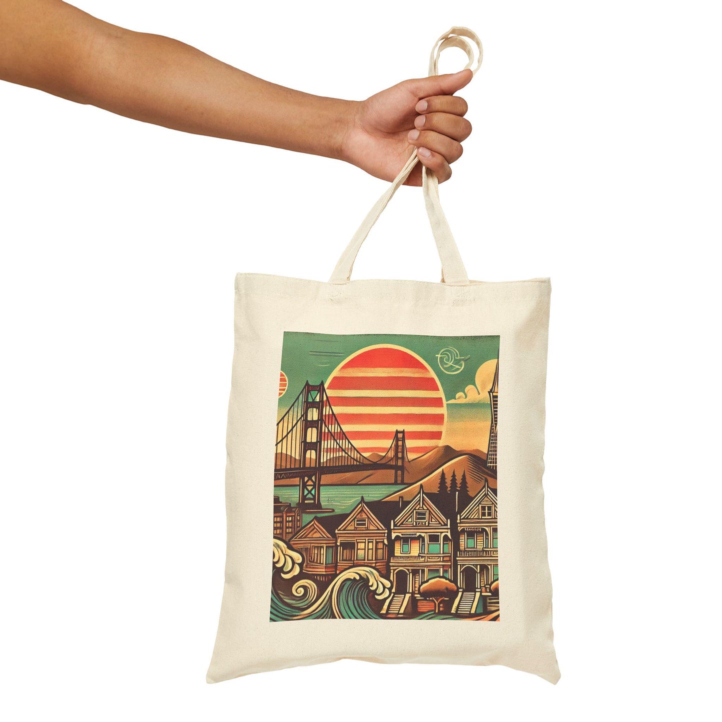 San Francisco Tote Bag, Golden Gate Bridge, Reusable Shopping Bag, Eco-Friendly Grocery Bag, Vintage Design, Travel