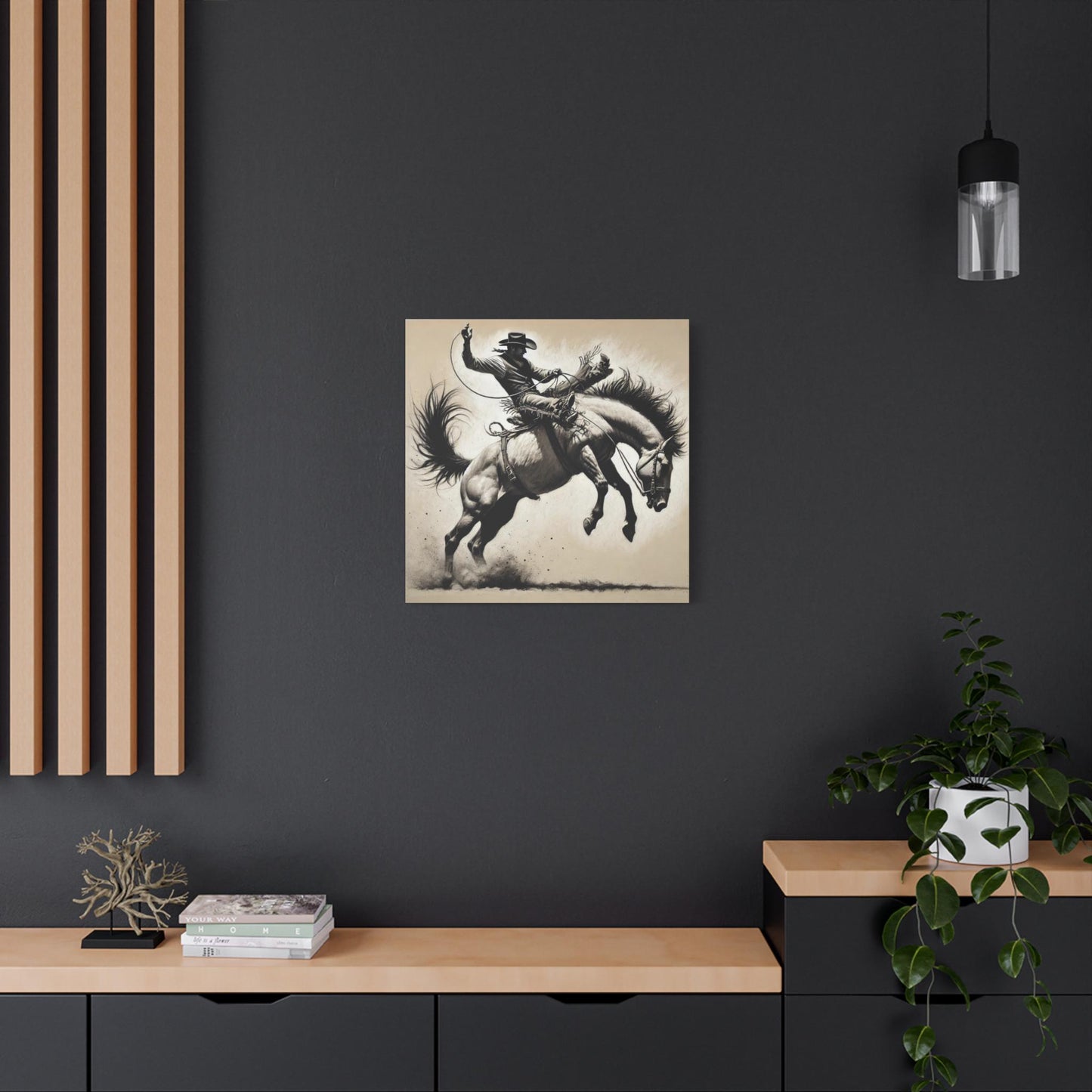 Canvas Print, Cowboy Charcoal Sketch Bucking Bronco Design, Rustic Home Decor, Animal Lover Gift, Nature Print, Matte Stretched Wall Art