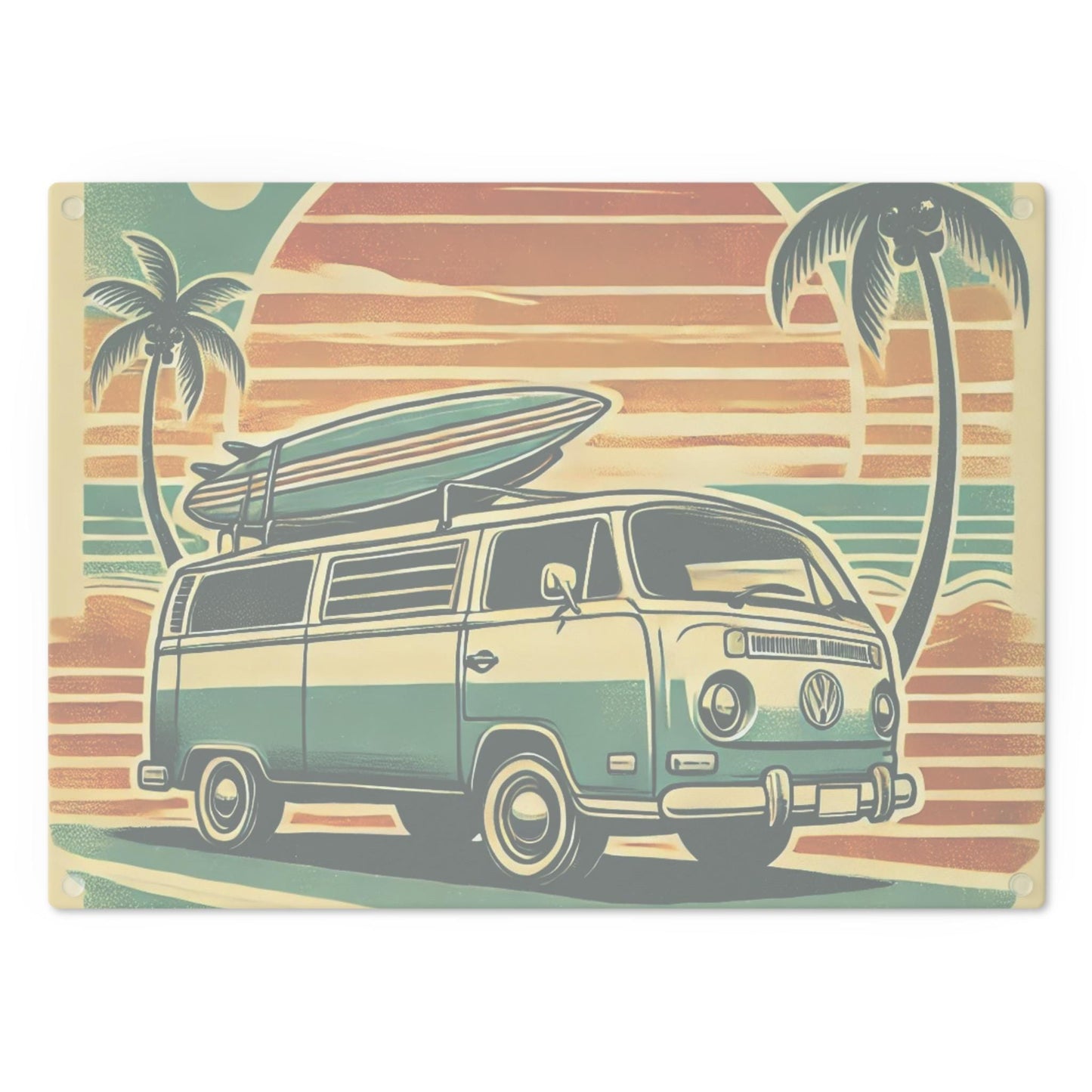 Cutting Board, California Surfer Sunset Custom Design, Kitchen Home Decor, Unique Housewarming Gift, Foodie Chef Gift, Volkswagen Van