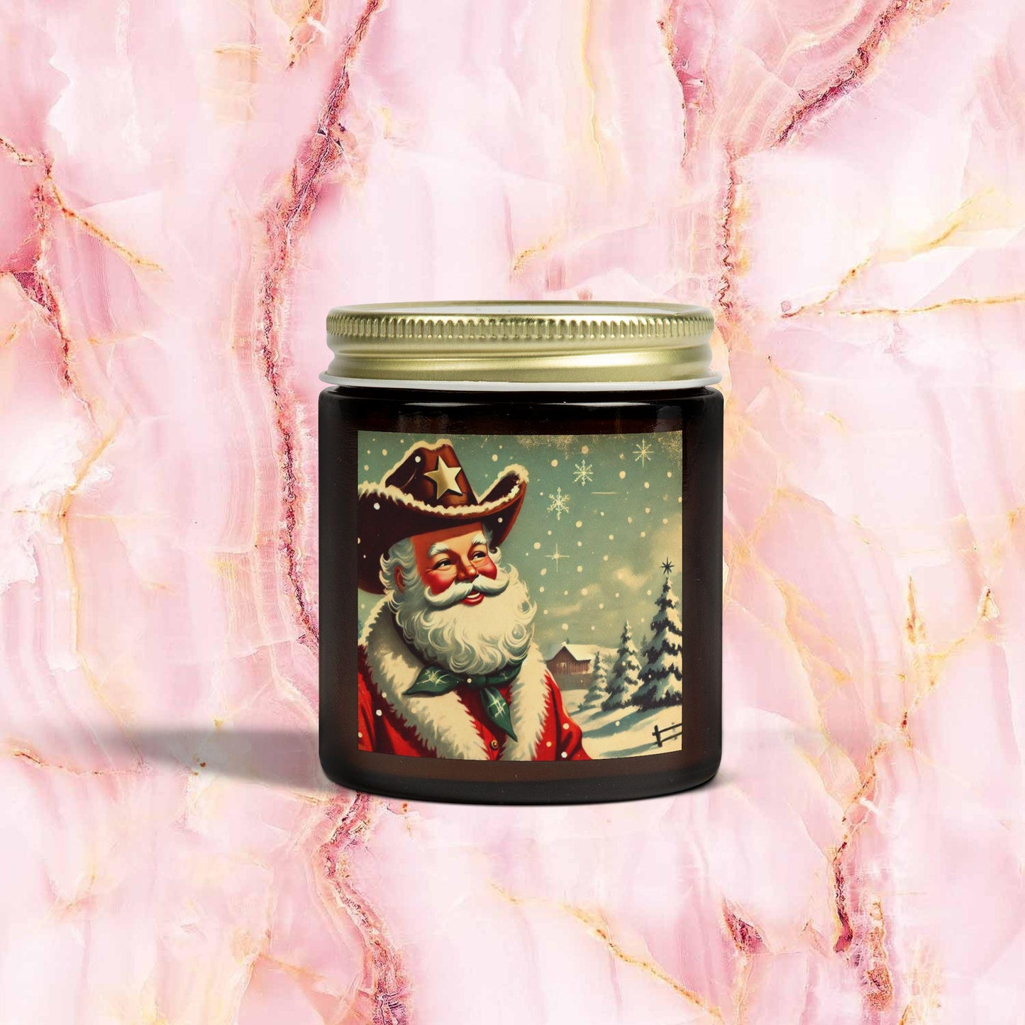 Cowboy Christmas Gift Scented Candles, Coconut Apricot Wax (4oz), Holiday Gifts, Country Santa Claus
