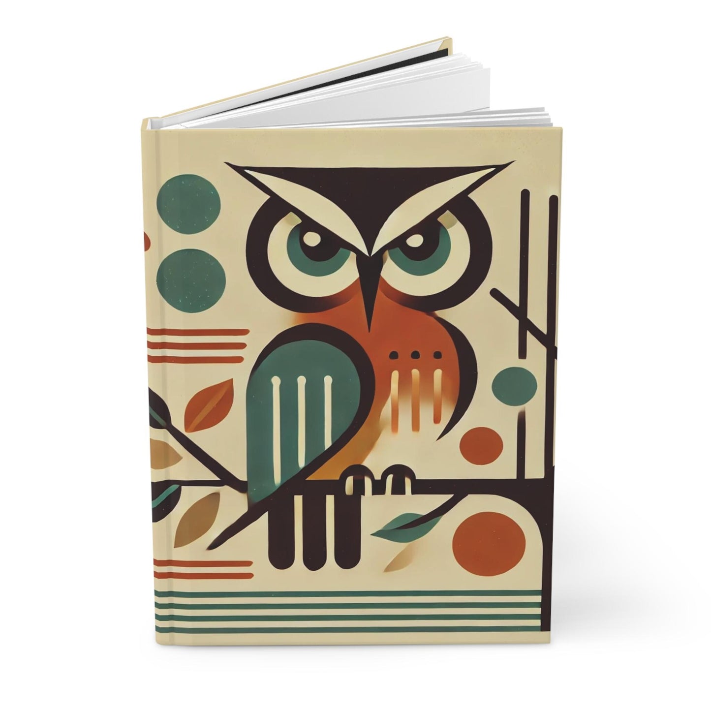 Owl Hardcover Journal, Mid-Century Vintage Charm Notebook, Books Lovers Gift, Retro Matte Diary, Wise Owl Journal, Literature Enthusiast