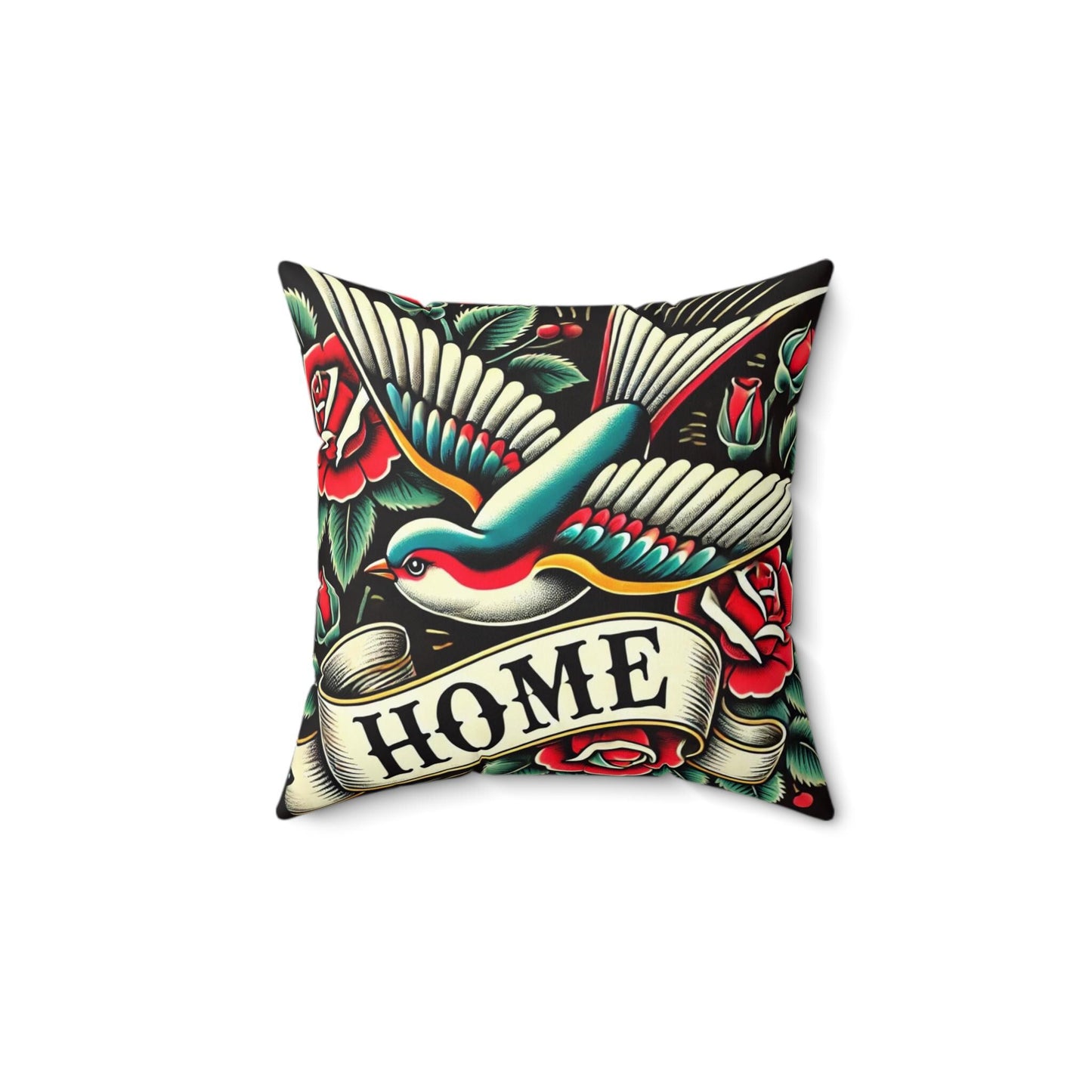 Square Pillow, Vintage Tattoo HOME Design, Retro Charm, Housewarming Gift, Spun Polyester Cushion Cover, Tattoo Lover, Soft Throw Pillow