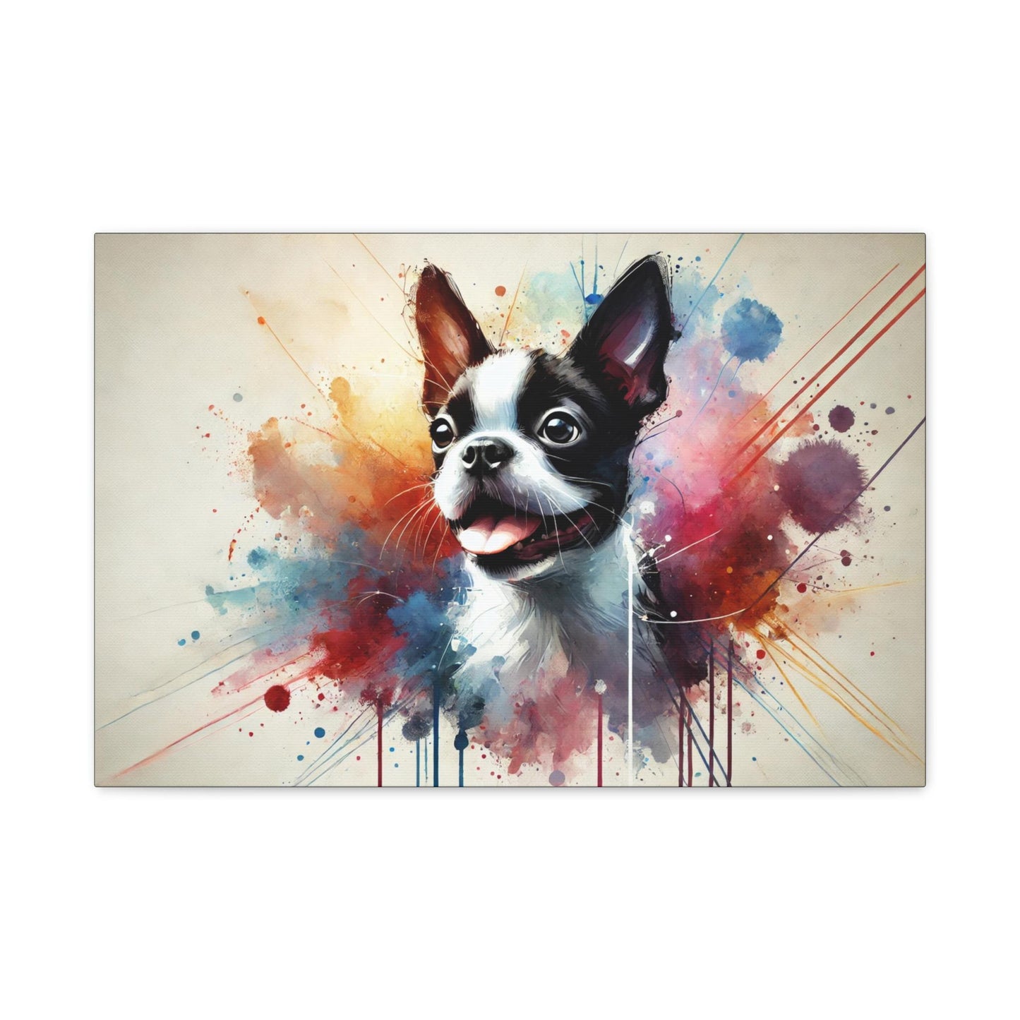 Canvas Print Boston Terrier Modern Watercolor Portrait, LGBT Housewarming Gift, Gay Boston Lover, Matte Stretched Wall Art, 7 Sizes