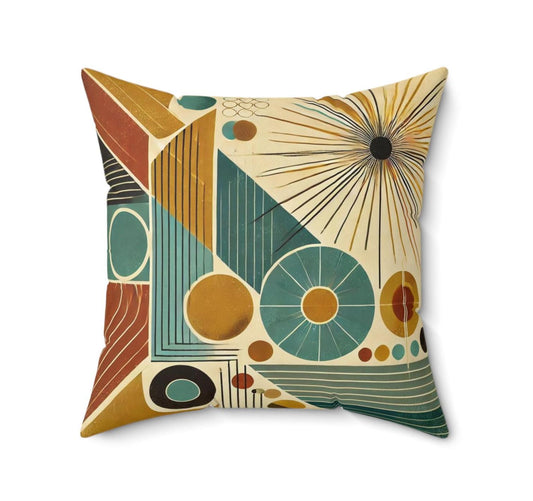 Mid-Century Modern Theme Throw Pillow (14"x14" Square), Housewarming Gifts and Decor, Birthday Gift, Christmas Gift, Vintage Charm