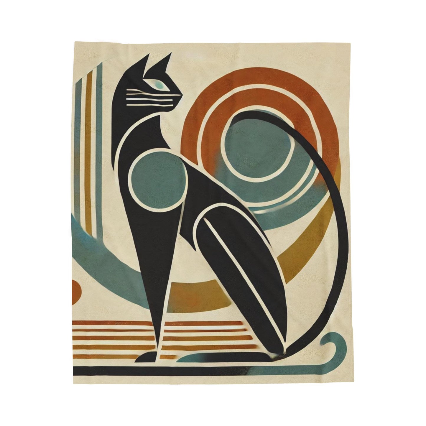 Velveteen Plush Blanket - Cat Design, Mid-Century Modern Vibe, Housewarming Gift, Fleece Throw, Warm Bedding, Cozy Home Decor, Cat Lover