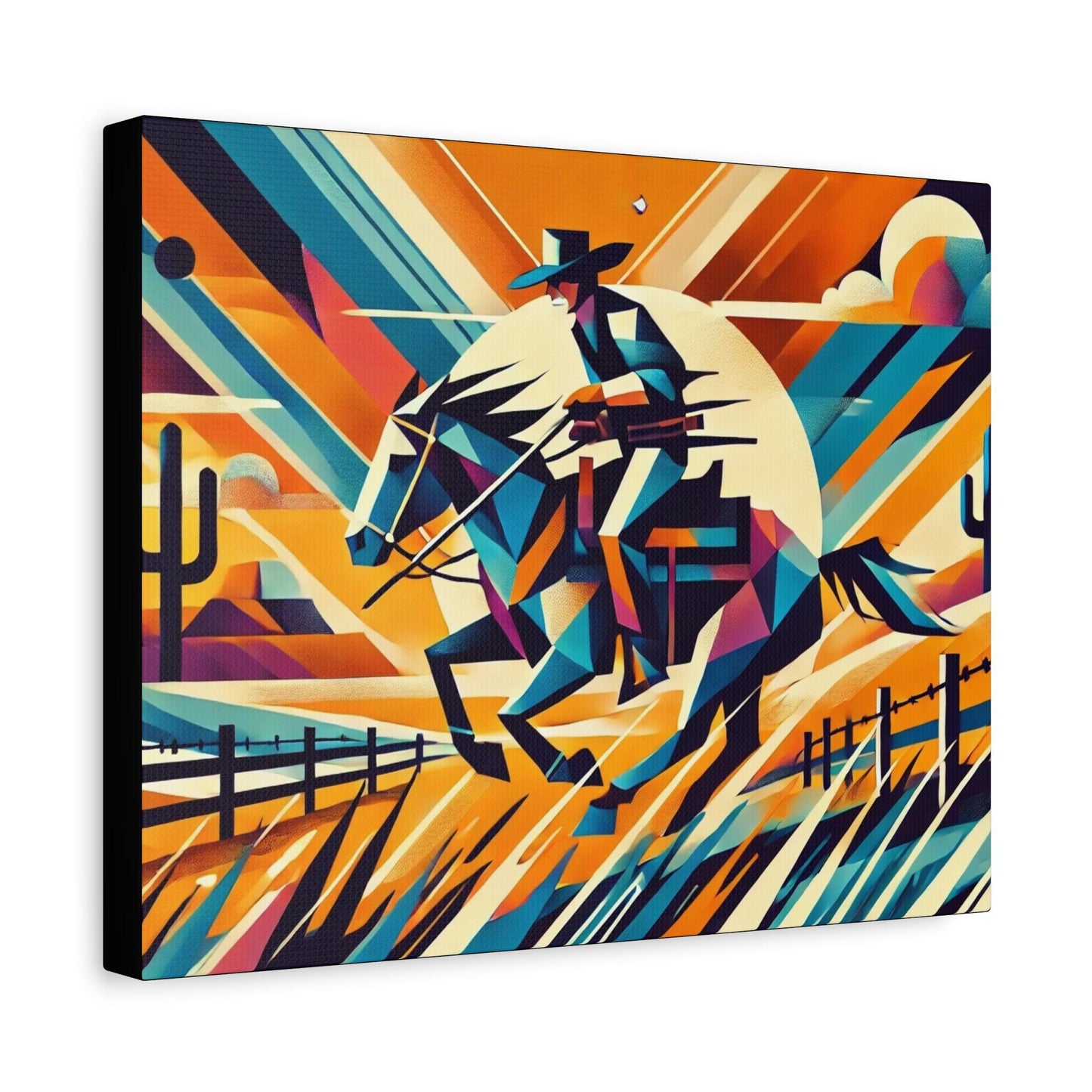 Original Modern Cubist Southwestern Canvas Print, Matte Stretched Horse Art, 7 Sizes, Wall Decor, Landscape Painting, Home Office Decor