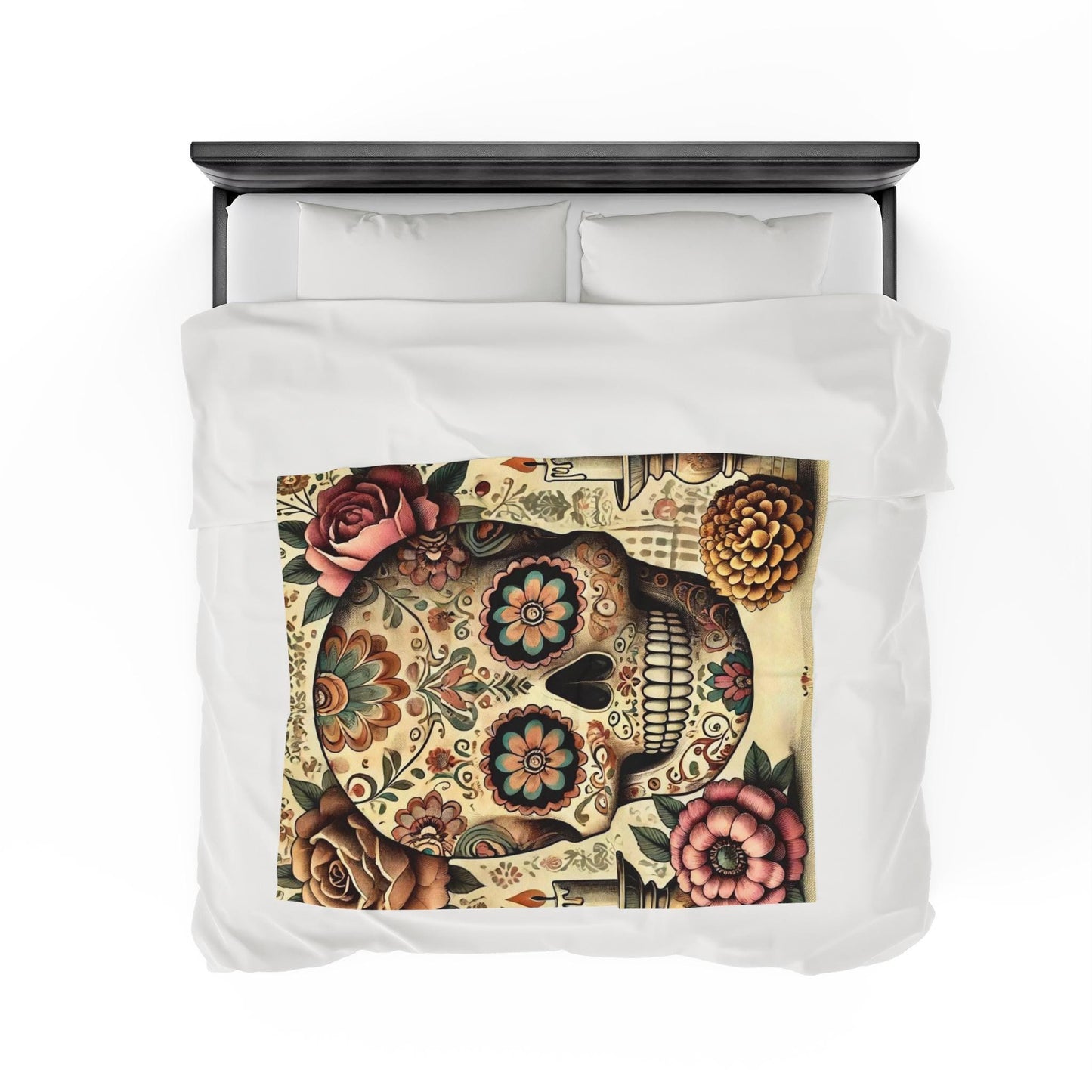 Plush Blanket, Day of the Dead, Sugar Skulls, Housewarming Gift, Soft Fleece Throw, Warm Bedding, Velveteen Blanket, Home Decor, Halloween