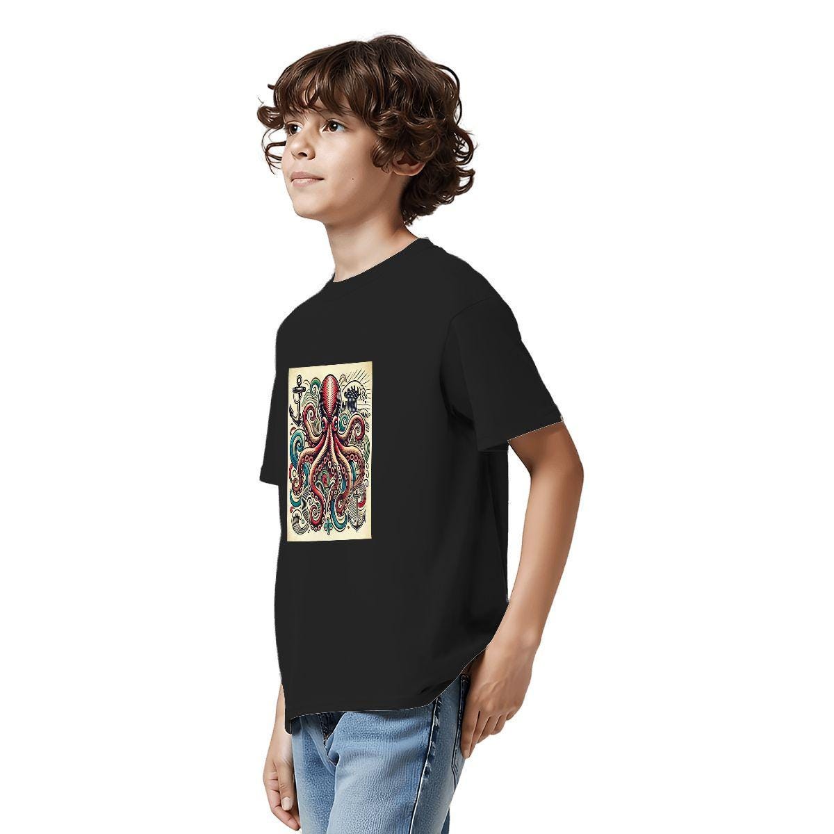 Kids Tee, Fun Octopus Youth T-Shirt, Unique Birthday Gift, Casual Beach Vacation Wear, Original Art Tee, Kid's Fashion, Back To School