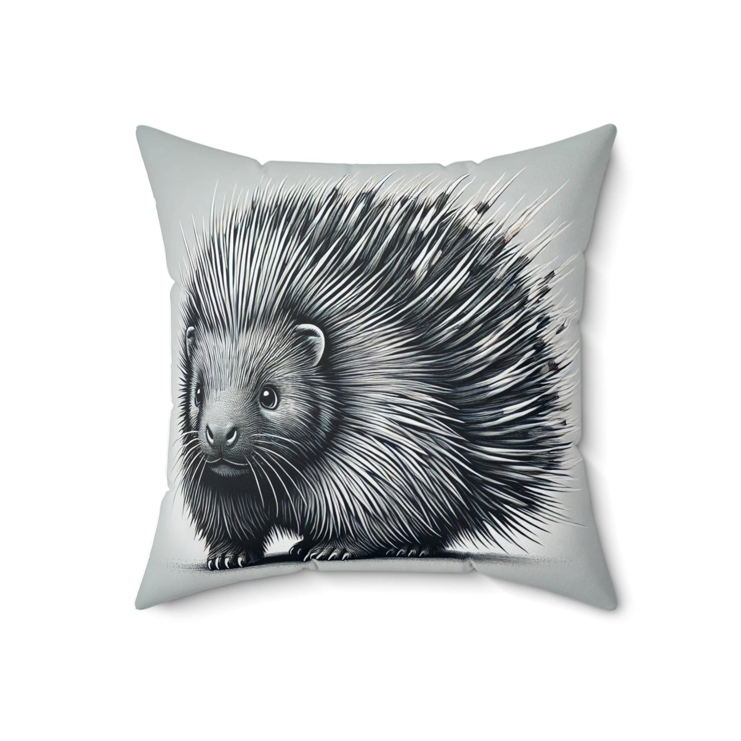 Square Pillow Cuddly Porcupine Design, Unique Housewarming Gift, Retro Charm, Soft Accent Throw Pillow, Fun Home Decor, Animal Lover Gift