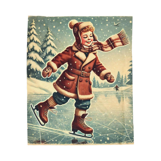 Plush Blanket, Vintage Ice Skater Design, Soft Fleece Throw, Housewarming Gift, Holiday Home Decor, Christmas Theme, Warm Bedding