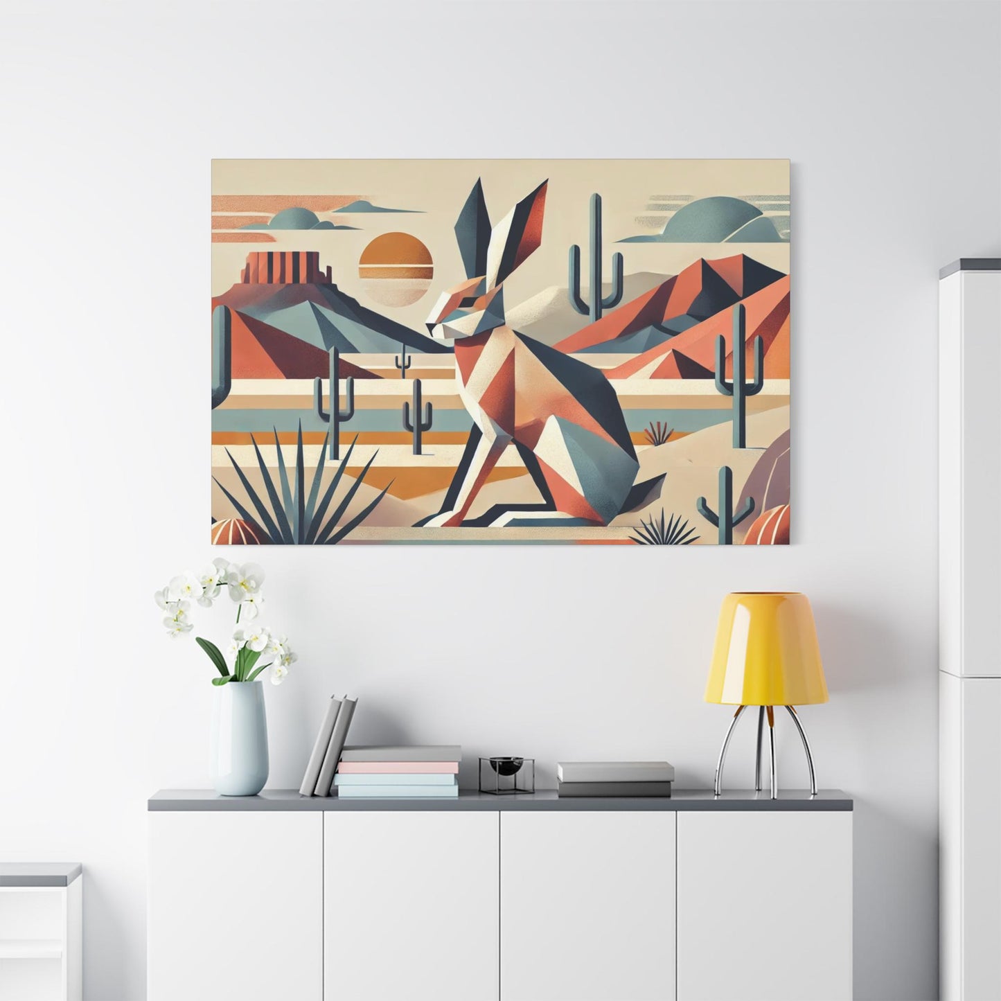 Original Modern Cubist Jackrabbit Canvas Print, Matte Stretched Art, 7 Sizes Available, Wall Decor, Landscape Painting, Home Office Decor