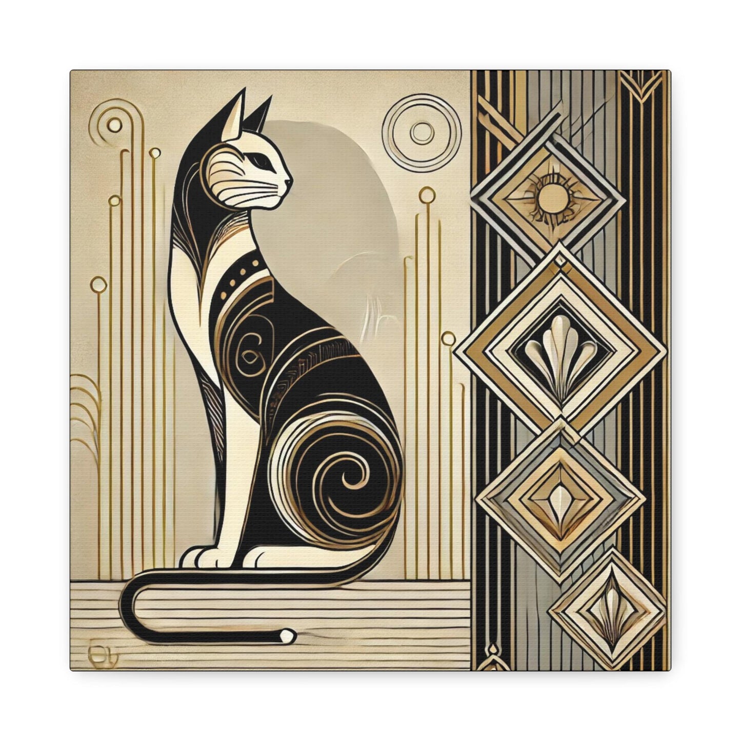 Cat Canvas Print, Art Deco Design - Wall Art, Home Decor, Cat Art Lover Gift, Nature Inspired Print, Chic Wall Decor