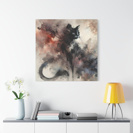 Modern Canvas Wall Art Print, Original Abstract Watercolor Cat 1 Portrait, Stylish Housewarming Gift, Chic Home & Office Decor, Cat Lover