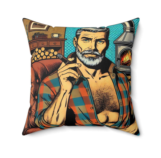 Cigar Daddy Square Pillow, Vintage Pop Art Design, Retro Charm, LGBT Housewarming Gift, Cigar Lover, Soft Throw Pillow, Sir Rough Trade