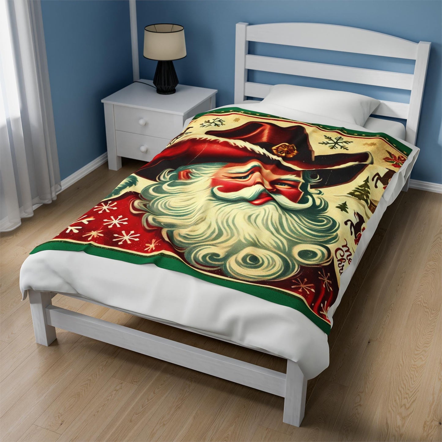 Plush Blanket, Cowboy Santa Claus Design, Fleece Throw, Housewarming Gift, Holiday Home Decor, Rustic Country Christmas Theme, Warm Bedding