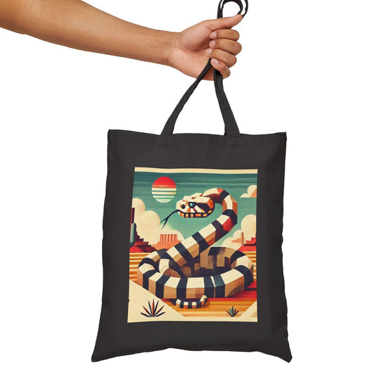 Canvas Tote Bag, Modern Southwestern Rattlesnake Design, Eco-Friendly Bag, Book Lover Gift, Reusable Shopping Bag, Snake Lover
