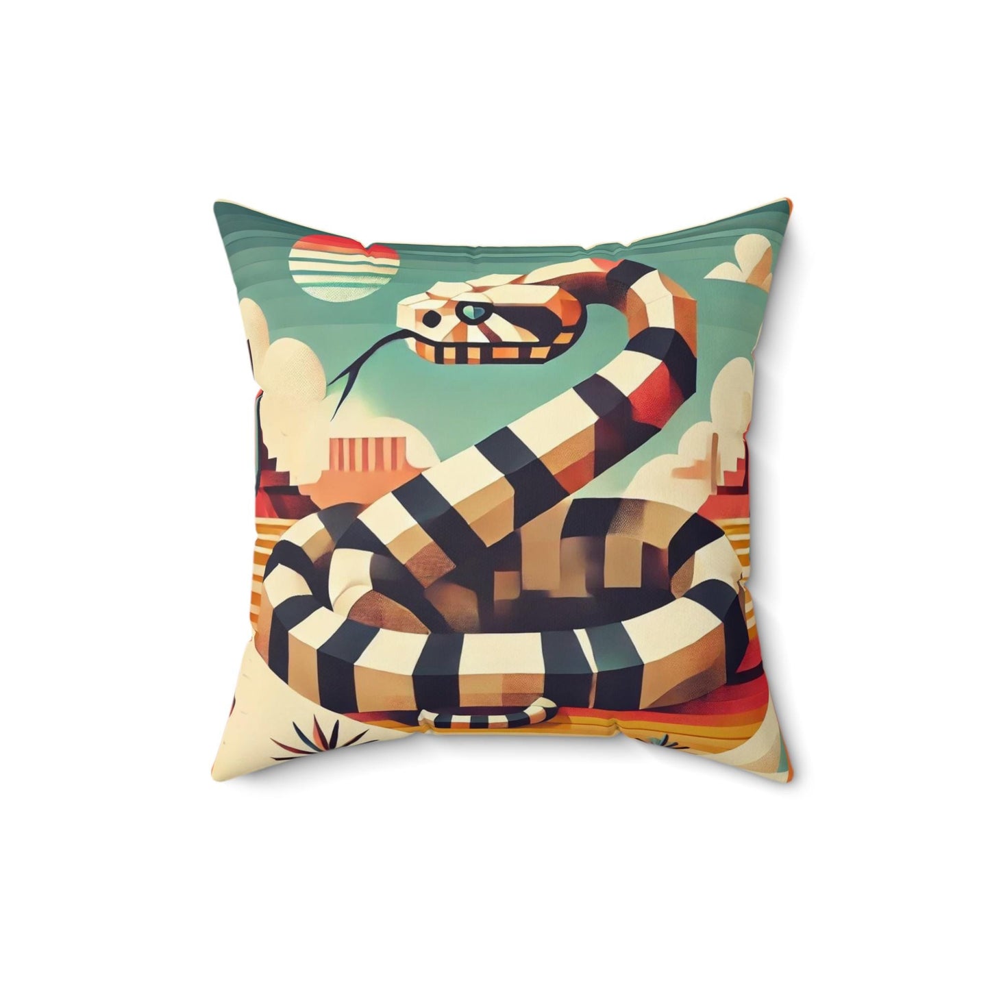 Square Pillow Modern Southwestern Rattlesnake Design, Housewarming Gift, Retro Rustic Charm, Soft Throw Pillow, Home Decor, Art Lover Gift
