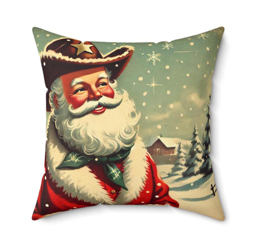 Christmas Throw Pillow Cowboy Santa (14"x14" Square), Holiday Home Decor, Christmas Gifts, Country Christmas