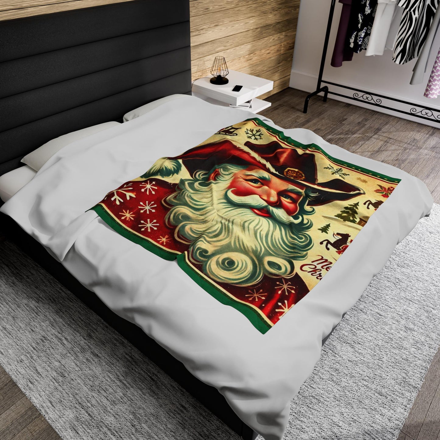 Plush Blanket, Cowboy Santa Claus Design, Fleece Throw, Housewarming Gift, Holiday Home Decor, Rustic Country Christmas Theme, Warm Bedding