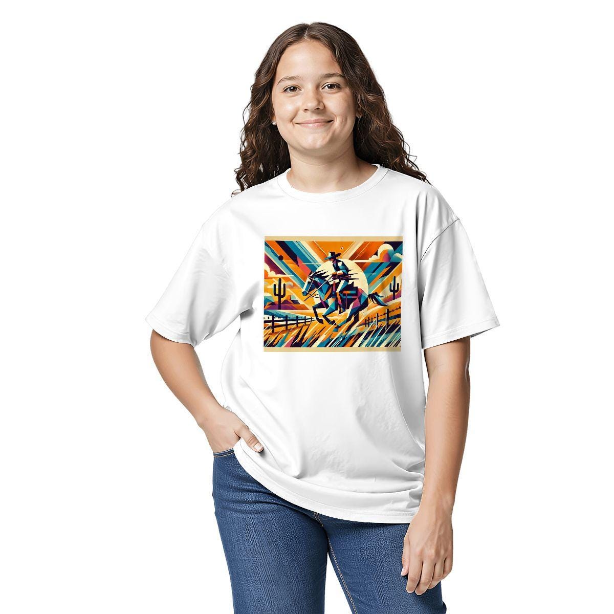 Kids Tee, Fun Cowboy Youth T-Shirt, Unique Birthday Gift, Casual Vacation Wear, Original Horse Art Tee, Kid's Fashion, Back To School