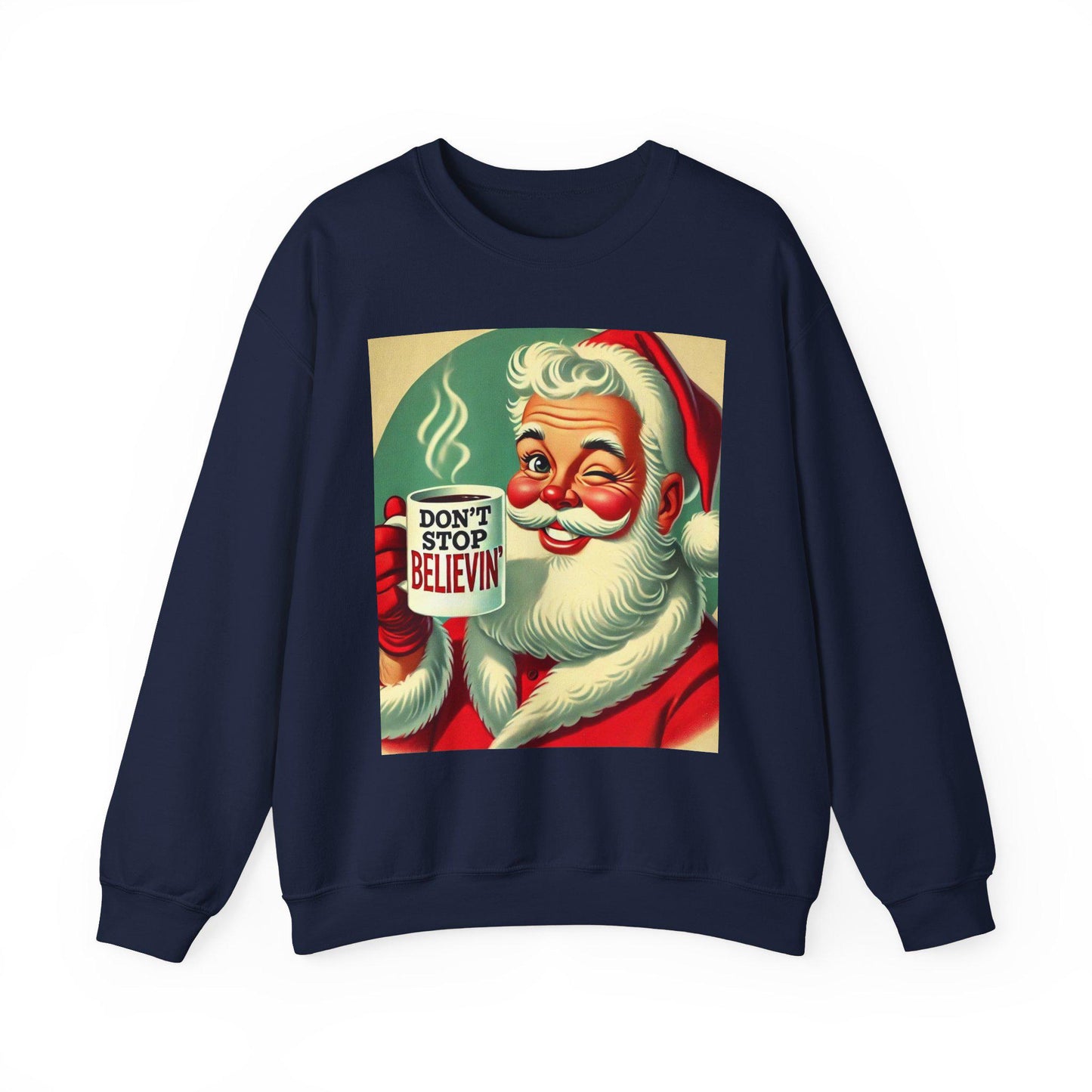 Funny Christmas Unisex Heavy Blend™ Crewneck Sweatshirt, Don't Stop Believin' Santa, Rock and Roll Gift