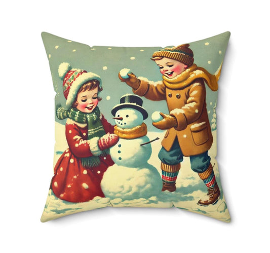 Christmas Throw Pillow (14"x14" Square), Holiday Gifts, Christmas Decor, Vintage Charm