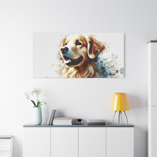 Canvas Print, Modern Watercolor Golden Retriever Portrait, Housewarming Gift, Dog Lover Decor, Original Matte Stretched Wall Art, 7 Sizes