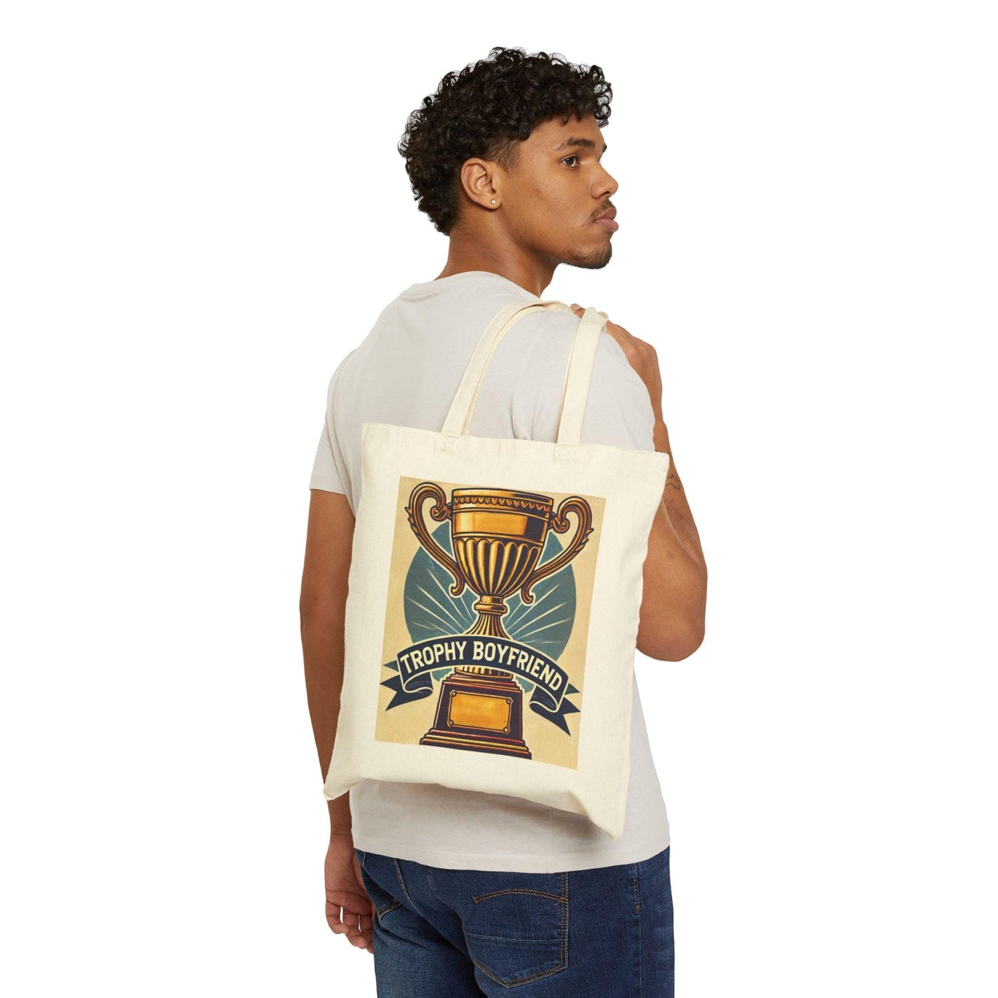 Canvas Tote Bag, Fun Trophy Boyfriend Design, LGBT Eco-Friendly Bag, Queer Book Lover Gift, Reusable Shopping Bag, Gay Gift