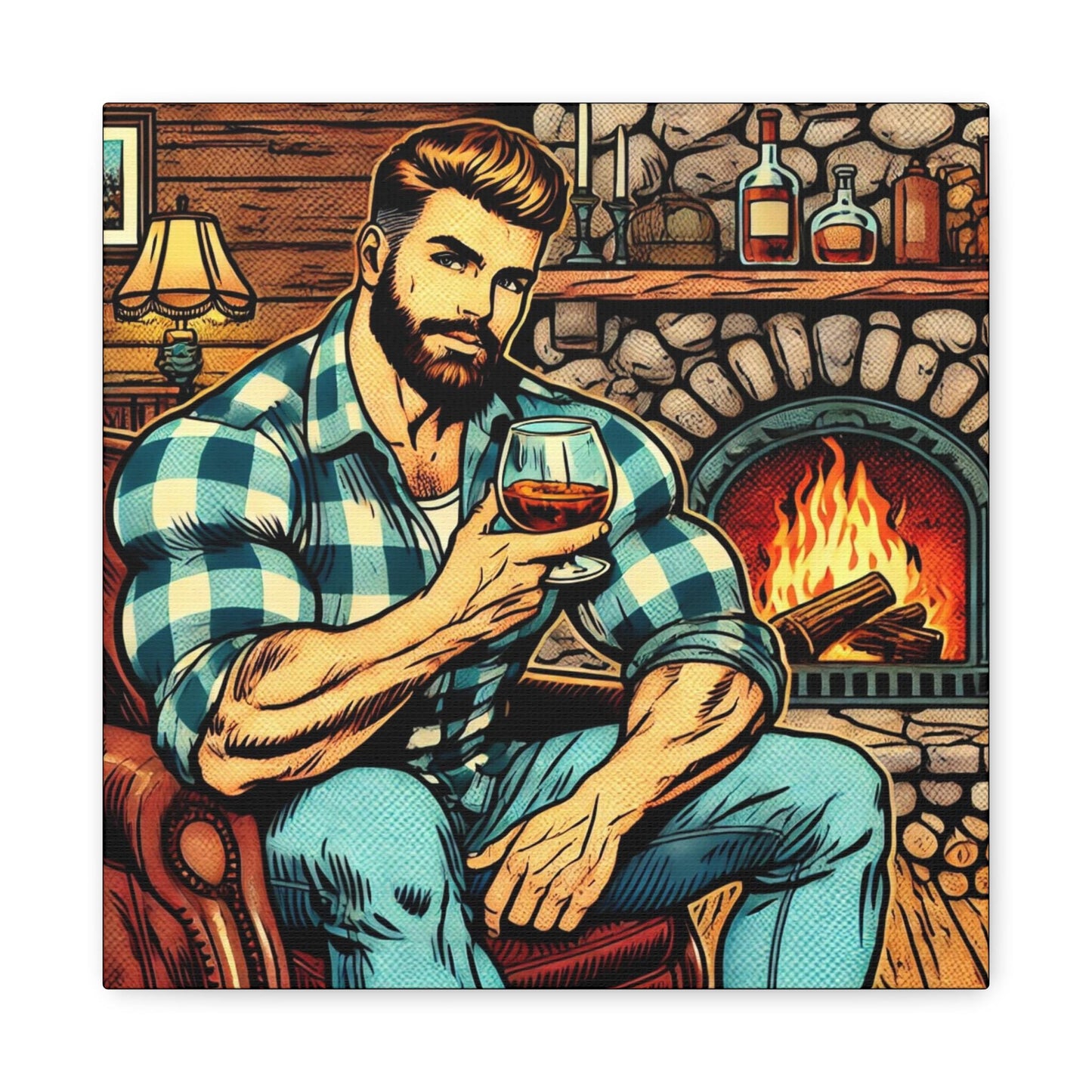 Bourbon Daddy Canvas Print, Bear Chaser Pop Art Design, Gay Wall Art, Modern Decor, LGBT Housewarming, Gay Lumberjack, Matte Canvas