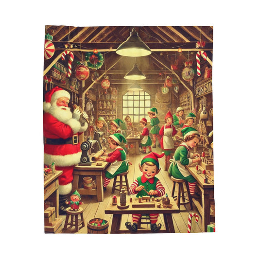 Plush Blanket, Santa's Workshop Design, Soft Fleece Throw, Housewarming Gift, Holiday Home Decor, Christmas Theme, Warm Bedding