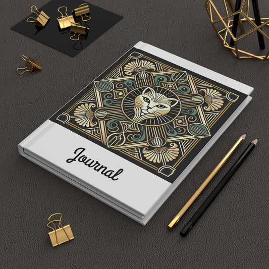 Cat Journal Hardcover - Vintage Art Deco Design - Book Lovers Gift, Retro Diary, Nature Journal, Literature Notebook