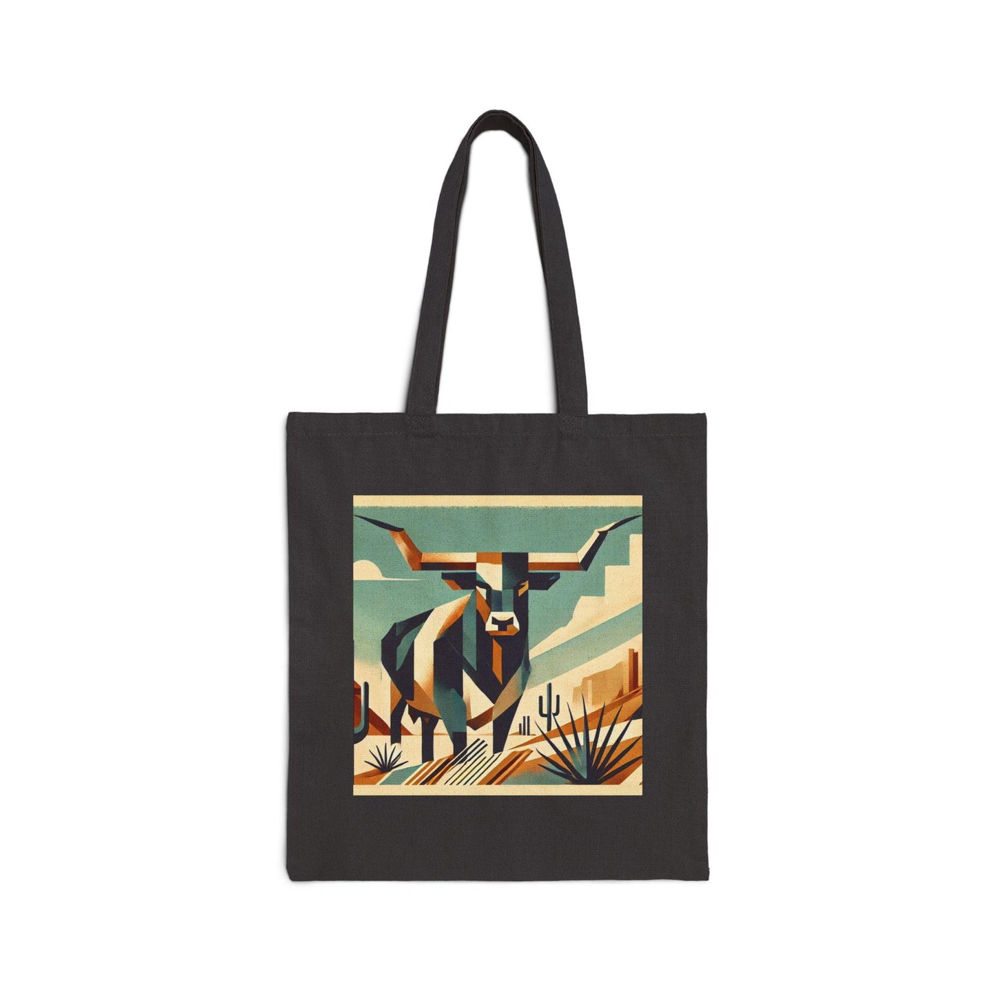 Canvas Tote Bag, Modern Southwestern Texas Longhorn Design, Eco-Friendly Bag, Book Lover Gift, Reusable Shopping Bag, Texas Style