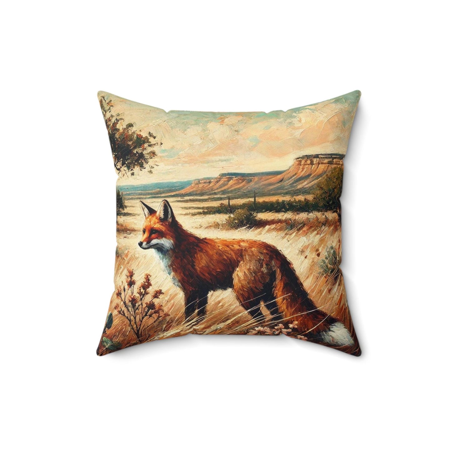Square Pillow Modern Texas Hill Country Fox Design, Housewarming Gift, Retro Rustic Charm, Soft Throw Pillow, Home Decor, Art Lover Gift