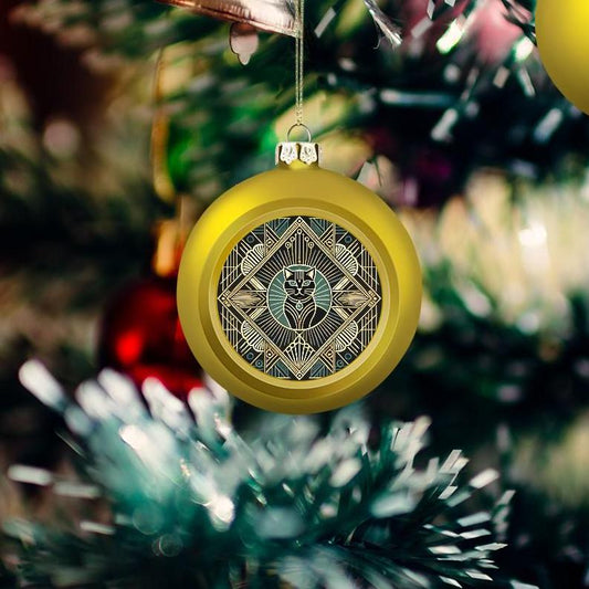 Ornament Set of 2 or 4, Festive Holiday Decor, Christmas Ball Decoration, Custom Art Deco Design, Unique Cat Lover Gift